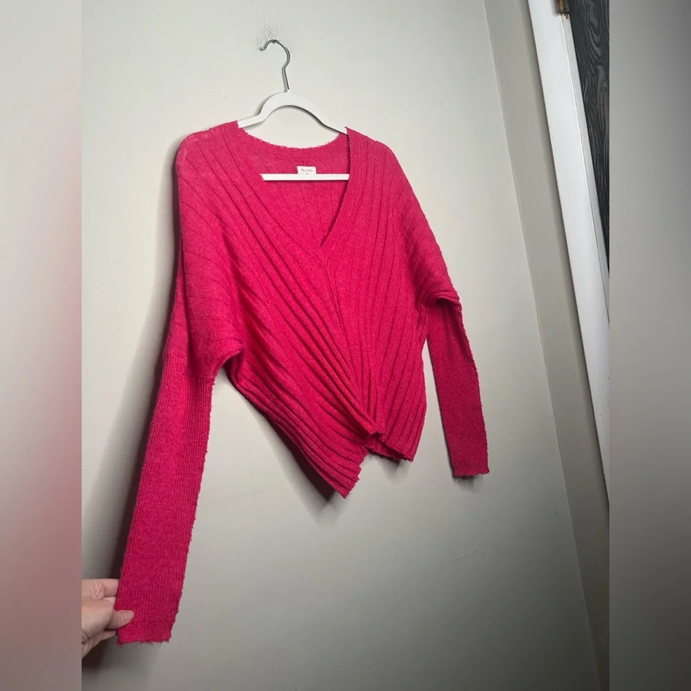 Anthropologie Pilcro Ribbed Light Wool Knit Sweater Pullover V-Neck Hot Pink S